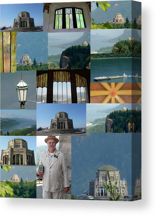 Color Photographs Collage Vista House At Crown Point Canvas Print featuring the photograph Vista House Collage by Susan Garren