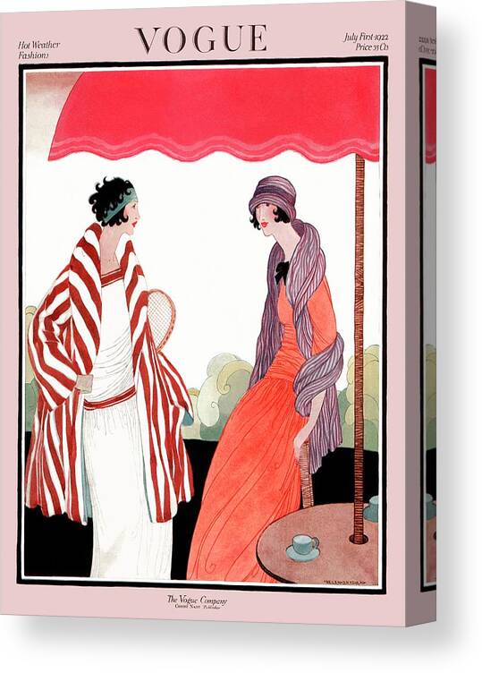 Illustration Canvas Print featuring the photograph Vogue Cover Featuring Two Women Under A Patio by Helen Dryden