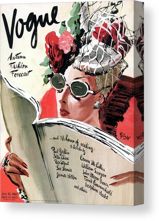 Fashion Canvas Print featuring the photograph Vogue Cover Illustration Of A Woman Reading by Rene Bouet-Willaumez