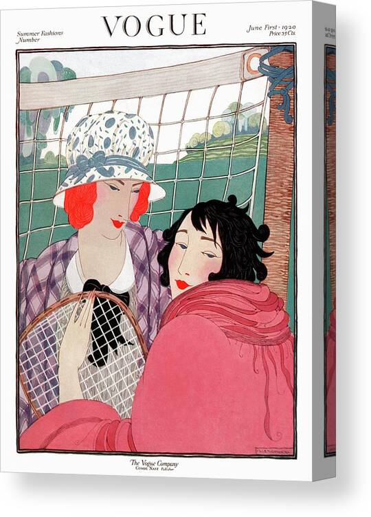 Fashion Canvas Print featuring the digital art Vogue Cover Illustration Of Two Women In Front by Helen Dryden