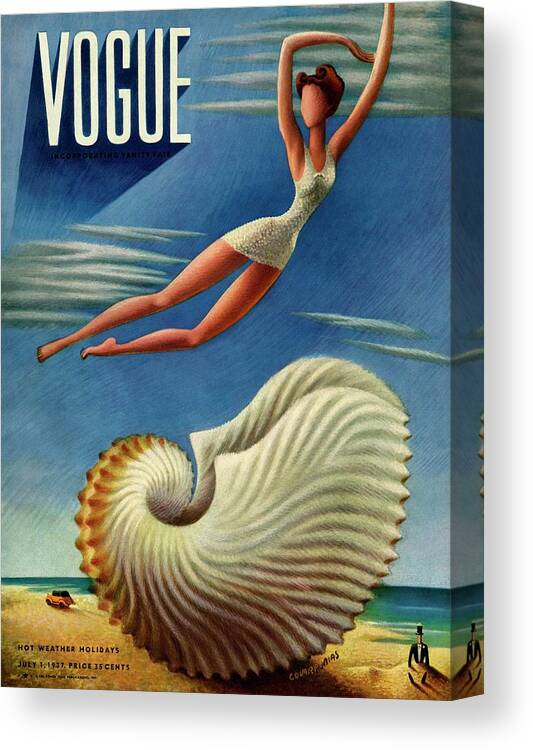Illustration Canvas Print featuring the painting Vogue Magazine Cover Featuring A Woman by Miguel Covarrubias