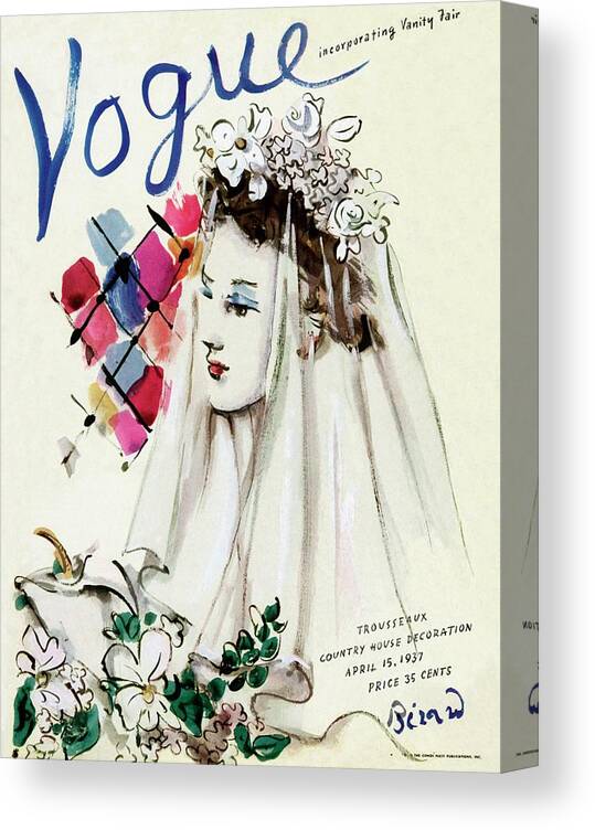 Illustration Canvas Print featuring the photograph Vogue Magazine Cover Featuring An Illustration by Christian Berard