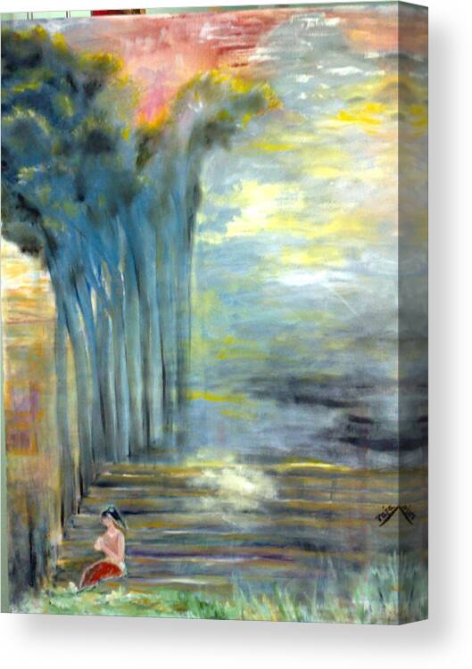  Canvas Print featuring the painting Wait by Subrata Bose
