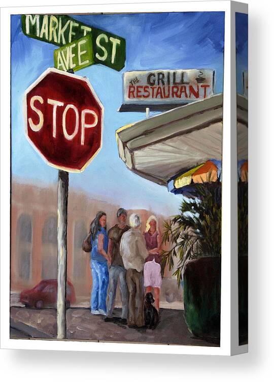 The Grill Canvas Print featuring the painting Waiting for a table by Susan Richardson