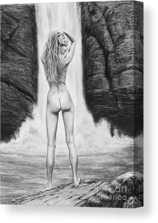 Ebony Pin Up Girls Nude - Waterfall pin up girl Canvas Print / Canvas Art by Murphy Elliott - Fine  Art America
