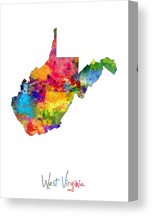 United States Map Canvas Print featuring the digital art West Virginia Map by Michael Tompsett