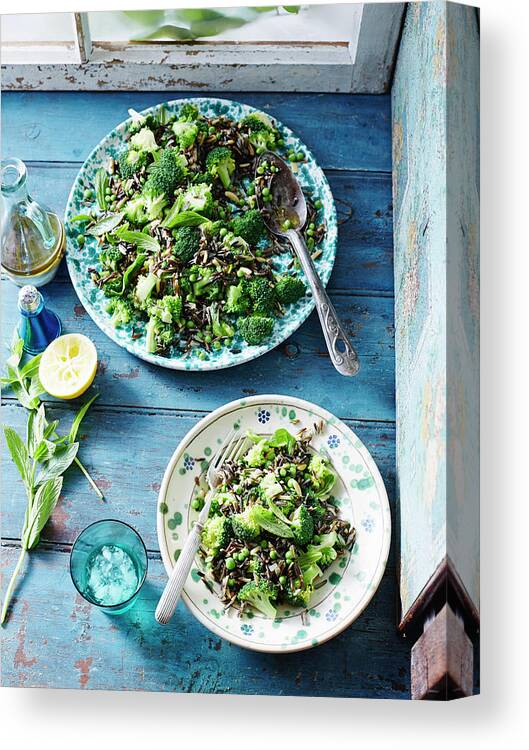 Broccoli Canvas Print featuring the photograph Wild Rice, Pea And Broccoli Salad by Brett Stevens