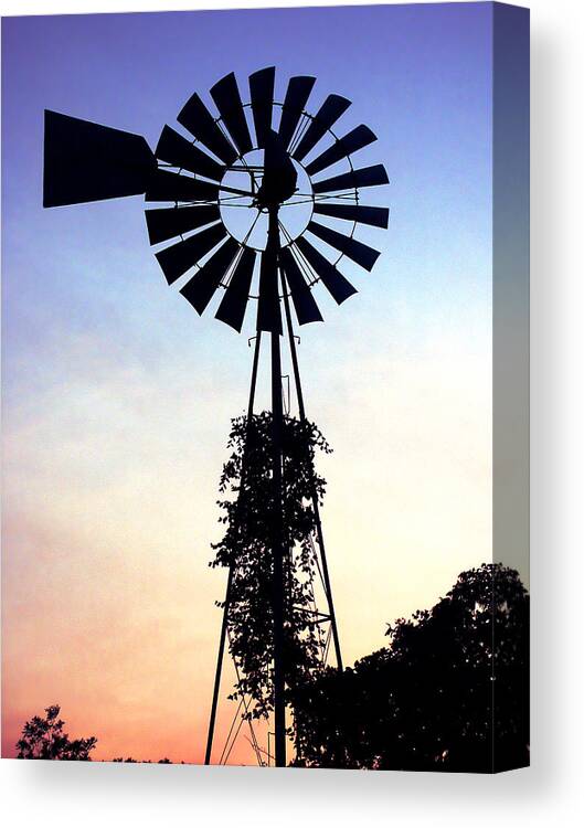 Wind Canvas Print featuring the photograph Windmill Silhouette by Marilyn Hunt