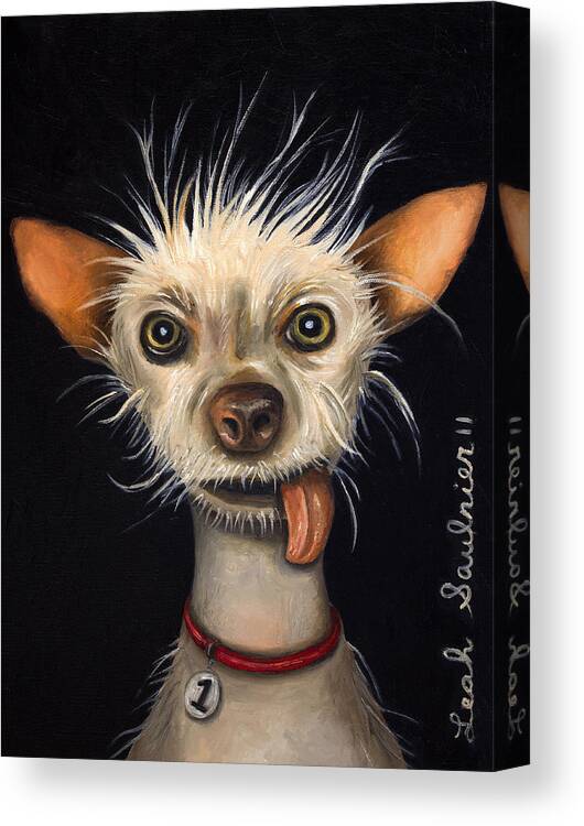 Dog Canvas Print featuring the painting Winner of the Ugly Dog Contest 2011 by Leah Saulnier The Painting Maniac