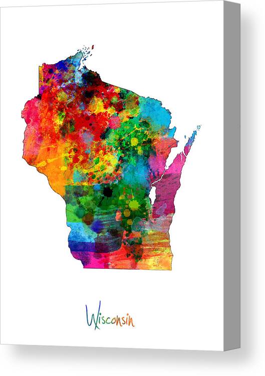 United States Map Canvas Print featuring the digital art Wisconsin Map by Michael Tompsett