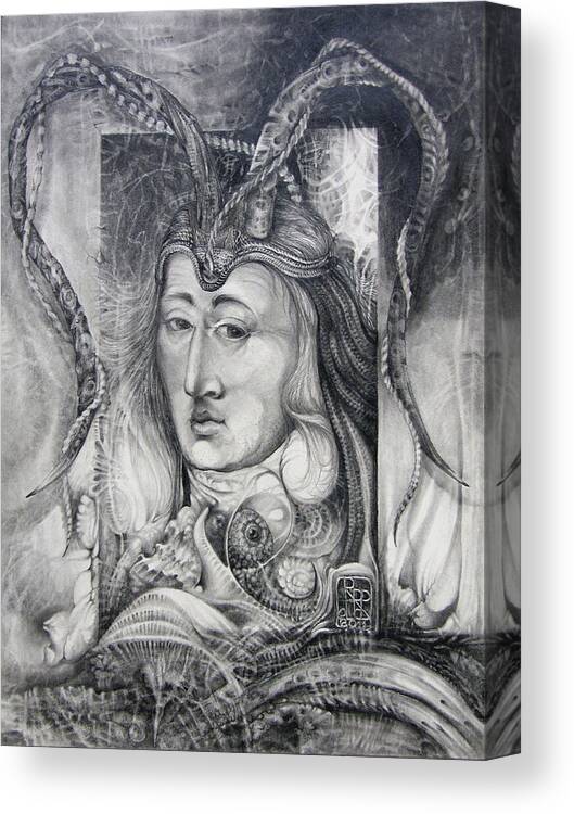 Wizard Canvas Print featuring the drawing Wizard Of Bogomil's Island - The Fomorii Conjurer by Otto Rapp