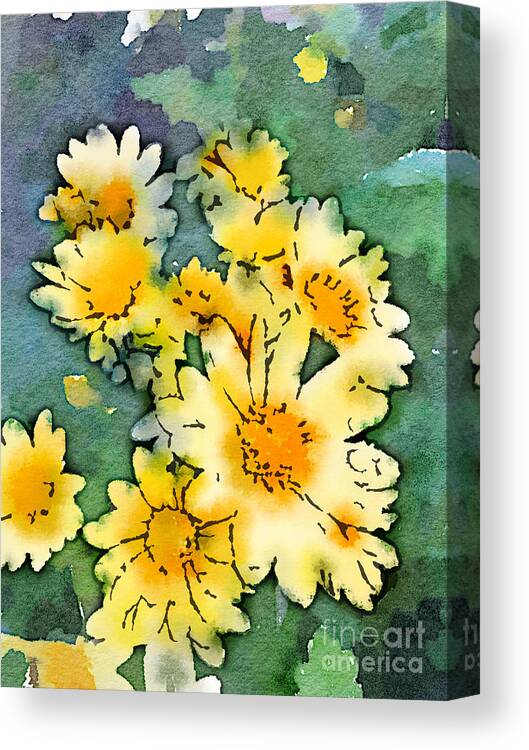 Daisies Canvas Print featuring the digital art Yellow Daisies Digital Watercolor by Beverly Claire Kaiya