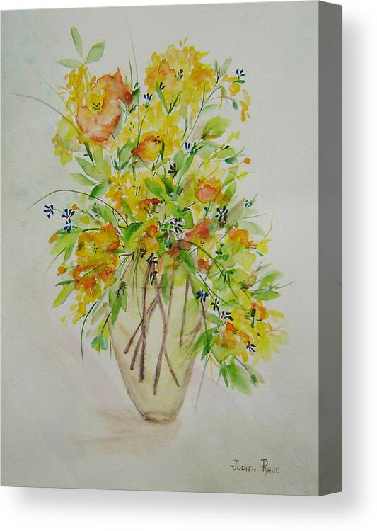 Watercolor Canvas Print featuring the painting Yellow Flowers by Judith Rhue