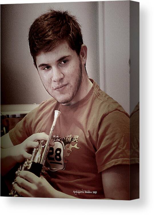 Horn Player Canvas Print featuring the photograph Young Musician Impression # 31 by Aleksander Rotner