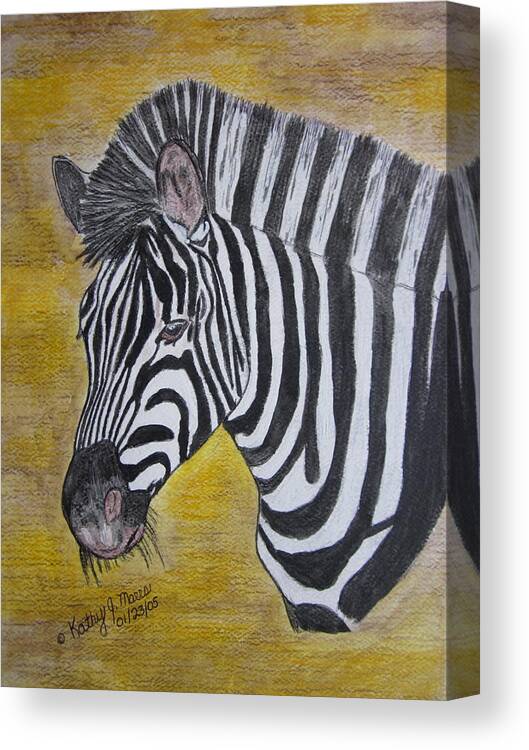 Zebra Canvas Print featuring the painting Zebra Portrait by Kathy Marrs Chandler
