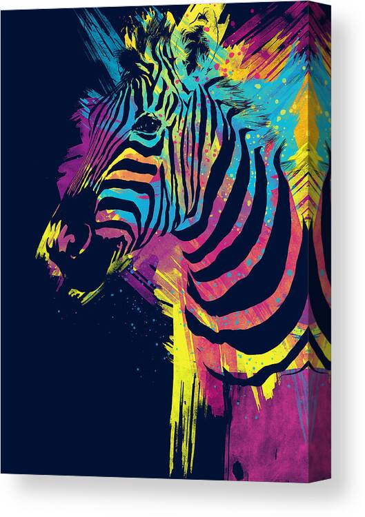 Zebra Canvas Print featuring the digital art Zebra Splatters by Olga Shvartsur