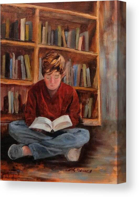 Boy In Library Canvas Print featuring the painting In a Land Far Away by Carol Berning