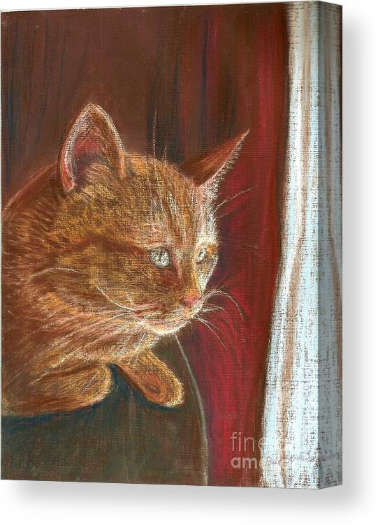 Cat Canvas Print featuring the pastel Spicey by Deb Stroh-Larson