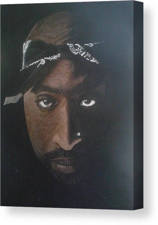 2pac Rapper Acrylic Painting Black And White Portrait Canvas Print featuring the painting 2pac In Colour by William McCann