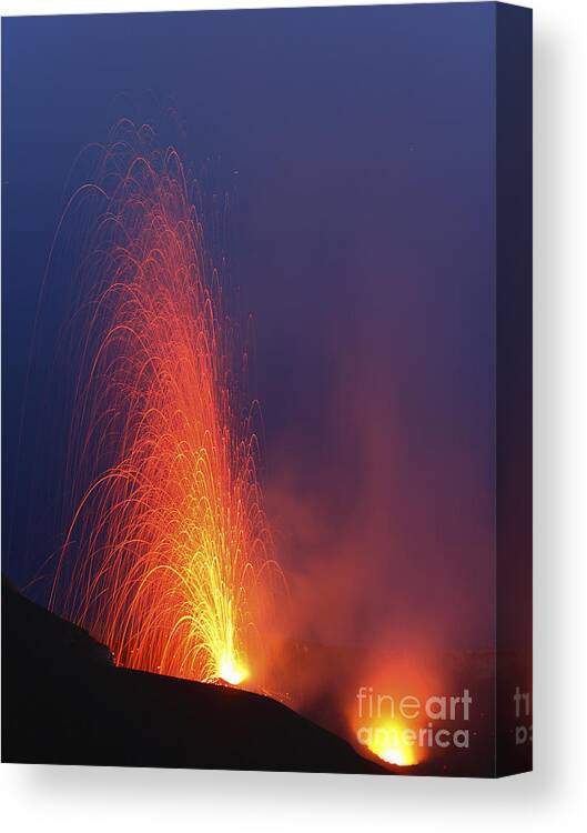 No People Canvas Print featuring the photograph Stromboli Eruption, Aeolian Islands #3 by Martin Rietze