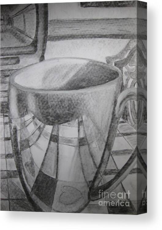 Charcoal Drawing Canvas Print featuring the painting A Cup of Reflections by Stella Sherman