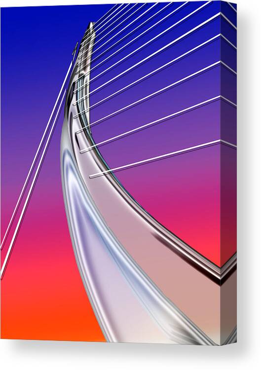 Abstract Canvas Print featuring the painting Abstract Wired Steel Arc on Rainbow Neon by Elaine Plesser
