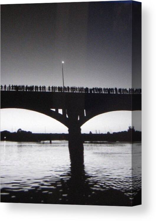 Austin Canvas Print featuring the photograph Black and White Austin Texas Bat Bridge by Shawn Hughes