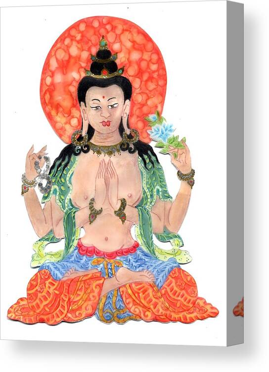 Buddha Canvas Print featuring the drawing Bodhisattva in Ink by Suzan Sommers