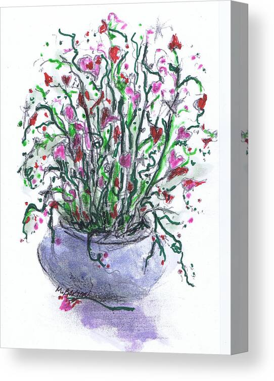 Flowers Canvas Print featuring the drawing Bowl of Hearts by Marilyn Barton