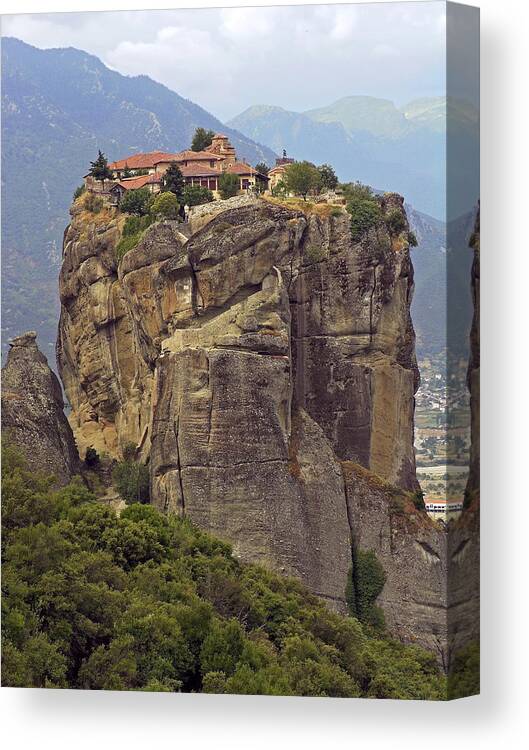 Monastery On High Cliff Canvas Print featuring the photograph Cliff MOnastery by Sally Weigand