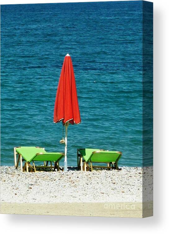 Red Canvas Print featuring the photograph Deck Chairs by Therese Alcorn