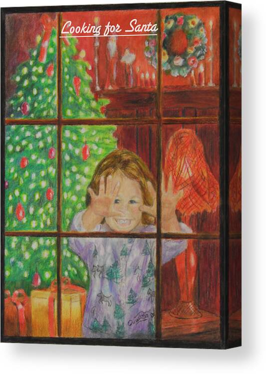 Christmas Card Canvas Print featuring the drawing Looking for Santa by Quwatha Valentine