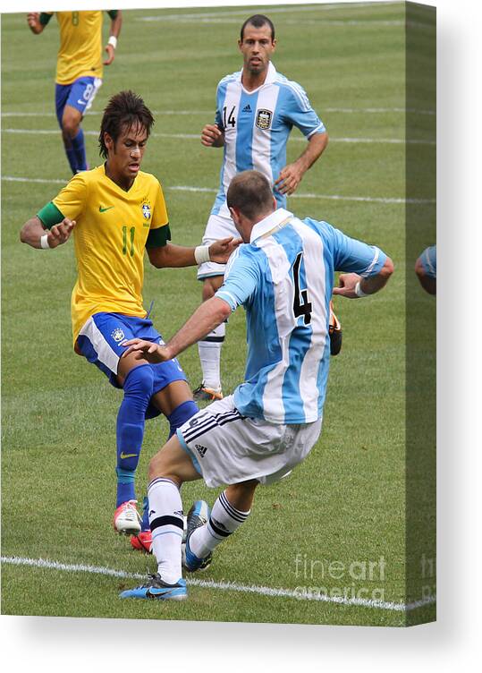Lee Dos Santos Canvas Print featuring the photograph Neymar Doing His Thing III by Lee Dos Santos
