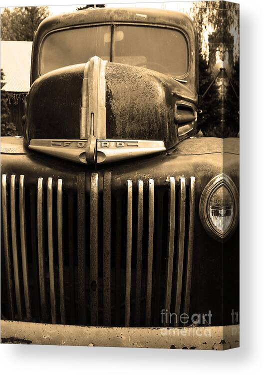 Wingsdomain Canvas Print featuring the photograph Nostalgic Rusty Old Ford Truck . 7D10281 . sepia by Wingsdomain Art and Photography