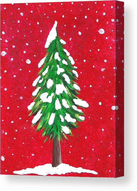 Green Christmas Tree With Gold Box & Red Ribbon Ornaments Canvas Print by  WorldShuttleExplorer
