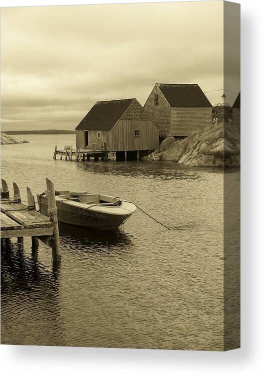 Sepia Canvas Print featuring the photograph Peggys Cove in Sepia by Richard Bryce and Family