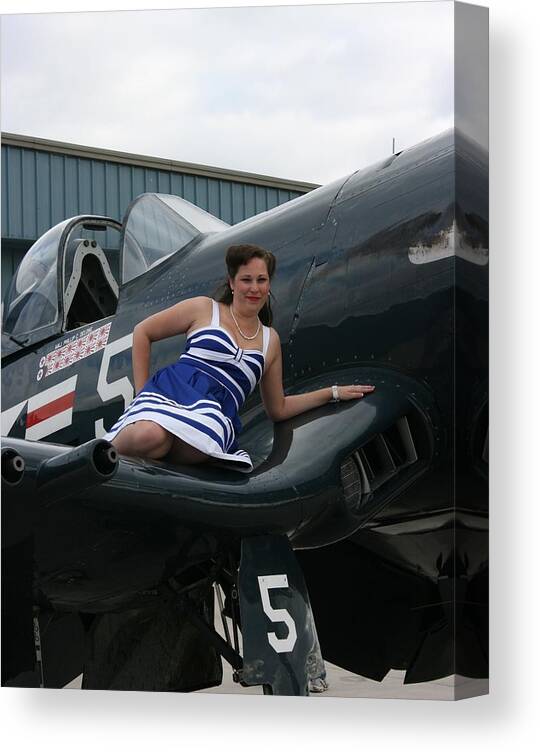 Models Canvas Print featuring the photograph Pinup And The Plane by Vincent Duis