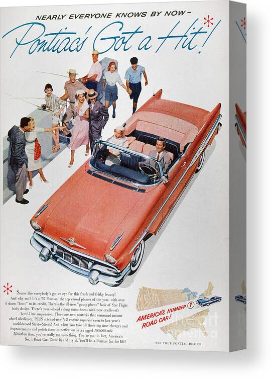 1957 Canvas Print featuring the photograph Pontiac Advertisement 1957 by Granger