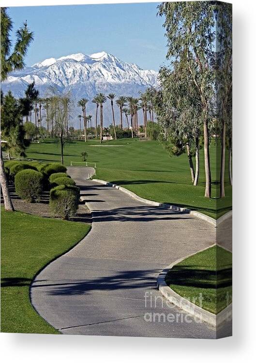 Palm Desert Canvas Print featuring the photograph Snow Capped Mountains in the Desert by Phyllis Kaltenbach