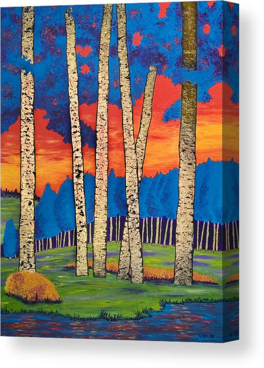 Sunset Canvas Print featuring the painting Sunset in Aspengrove by Randall Weidner