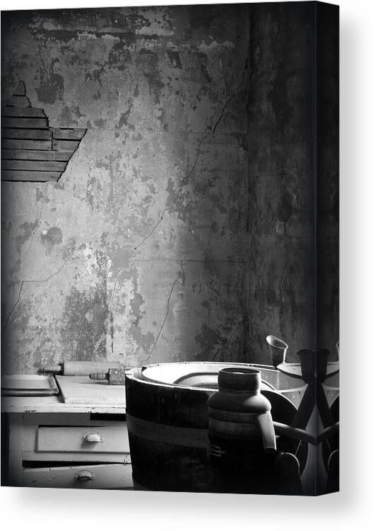 Old Buildings Canvas Print featuring the photograph This Old House B/W by Terry Eve Tanner