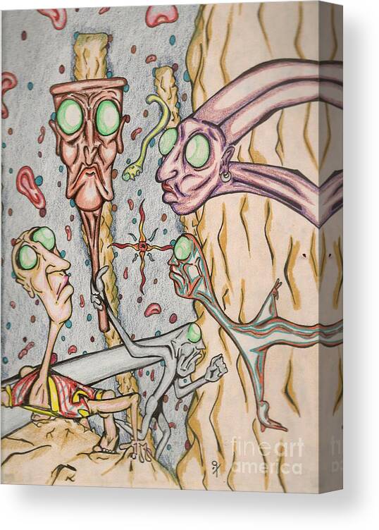 Surrealism Canvas Print featuring the drawing Untitled 1997 by Gustavo Ramirez
