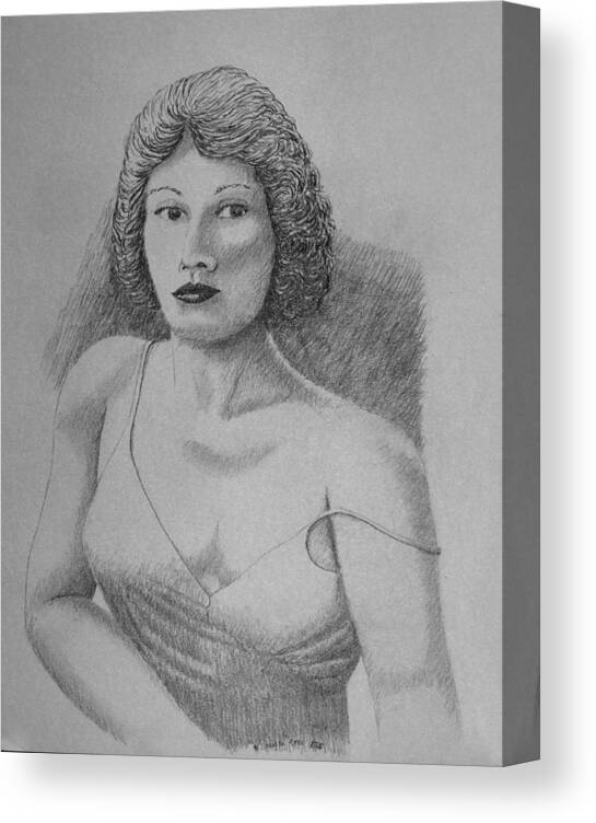 Portrait Canvas Print featuring the drawing Woman With Strap Off Shoulder by Daniel Reed