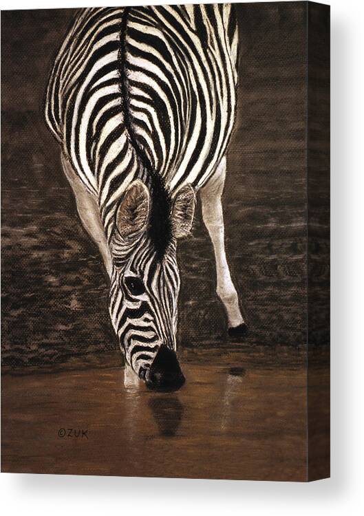 Zebra Canvas Print featuring the painting Zebra by Karen Zuk Rosenblatt