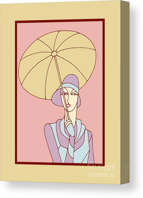 Flapper Girl Canvas Print featuring the digital art   Jazz age flapper girl with umbrella art deco by Heidi De Leeuw