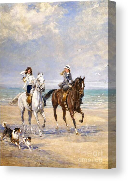 Heywood Hardy - A Ride By The Sea Canvas Print featuring the painting A Ride by the Sea by MotionAge Designs