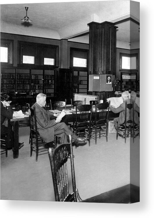 Men Canvas Print featuring the photograph Men Males Reading In Library Circa 1912 Black by Mark Goebel