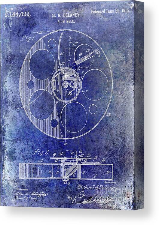 1915 Motion Picture Camera Patent Canvas Print featuring the photograph 1915 Film Reel Patent by Jon Neidert