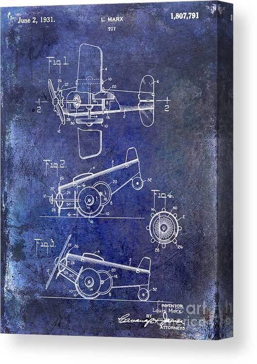 1931 Toy Airplane Patent Canvas Print featuring the photograph 1931 Toy Airplane Patent by Jon Neidert