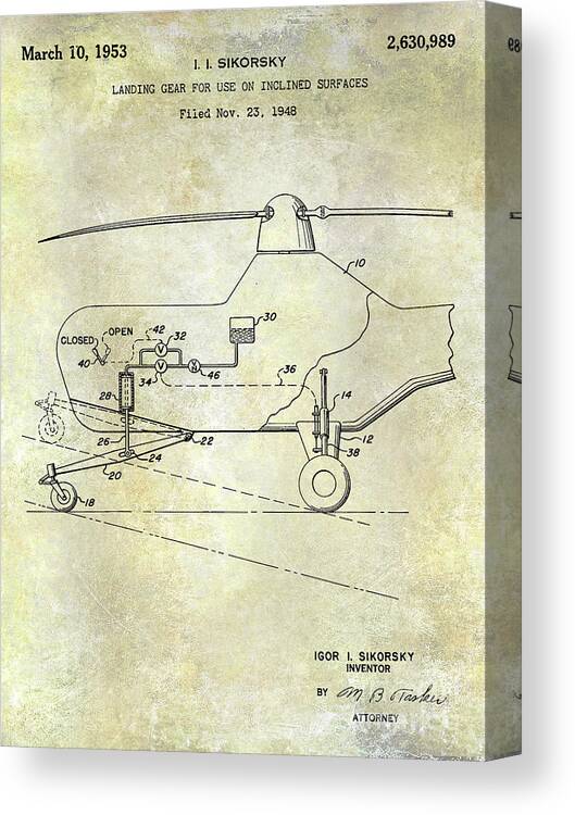 1953 Helicopter Patent Canvas Print featuring the photograph 1953 Helicopter Patent by Jon Neidert